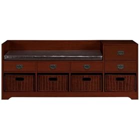 Craftsman Gossip Bench W/ Wicker Baskets And Brown Leather, 60 BROWN LTHER, MACINTOSH...
