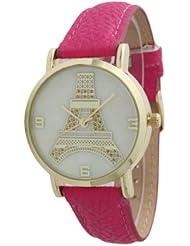 Ladies Eiffel Tower Design Leather Watch - Hot Pink
