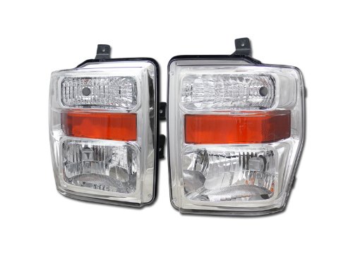 CHROME CRYSTAL HEAD LIGHTS LAMPS SIGNAL AMBER DY 08-10 FORD F250/F350/F450/F550