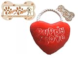 2 x PUPPY LOVE Red Heart on rope Plush Dog Toys