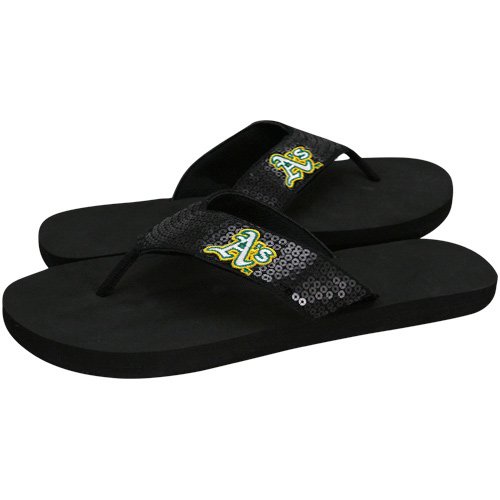 Oakland Athletics Ladies Black Sequin Strap Flip Flops (7/8)