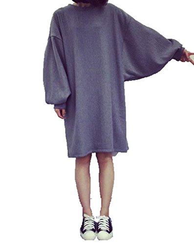 (ドチィン)DaoCheng レディース 秋冬 無地 長袖 ロング丈 パーカー プルオーバー 丸ネック バルーンスリーブ パードルマン スリープ チュニック ワンピース シンプル パーカー カジュアル ゆったり 体型カバー トレーナー・パーカー グレー ブラックfree size