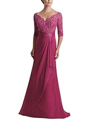 A-line Lace Applique Cap Sleeves Elbow Length Sleeves Chiffon Evening Dress/Mother-of-the-Bride Dress/Party Dress 