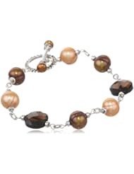 Honora "Skinny Jeans" ChocolateFreshwater Cultured Pearl and Smoky Quartz Link Bracelet, 8"