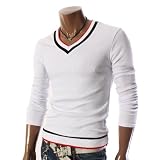 Mens Casual V-neck Pullover Knit T-Shirt WHITE(R2VT05)