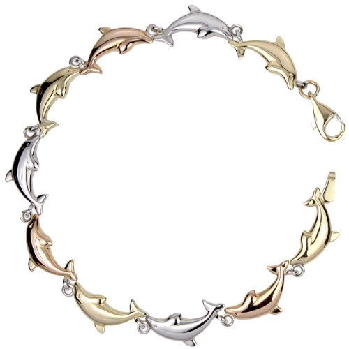 14k Tri Color Bonded Gold and Silver Dolphin Bracelet