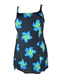 Womens Longitude Swimdress Swimsuit, Long Tankini Swimwear Black/Blue or Black/Pink Hibiscus Sz 10-18