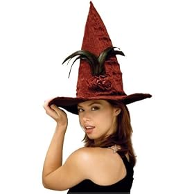 Burgundy Sequin Feather Witch Hat Adult
