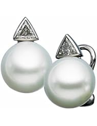 14K White Gold Paspaley South Sea Cultured Fine Button Pearl and Diamond Earrings - 12.00mm -- LIFETIME WARRANTY