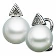 14K White Gold Paspaley South Sea Cultured Fine Button Pearl and Diamond Earrings - 12.00mm