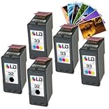 LD   Lexmark 32 & 33 Remanufactured Combo Set - 3 Black #32 (18C0032) and 2 Tri-Color #33 (18C0033) + Free 20 Pack of LD Brand 4x6 Photo Paper by LD Products