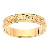 14k Yellow Gold Diamond Hand-Engraved Men's Wedding Band, 5mm. (G-I/SI2-I1, 0.05 ct. tw.)