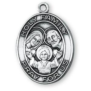 Sterling Silver Holy Family Medal and 24-inch Chain