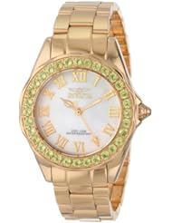 Invicta Womens 14149 Angel White Mother-Of-Pearl Dial 18k Gold Ion-Plated Stainless Steel Watch