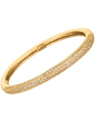 Silver Yellow Plated Polish 7.50" 3.75mm Clear Micropave Cubic Zirconia Round Bangle With Side Clasp