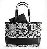 Coach Signature Stripe Baby Diaper Multifunfunction Laptop Bag Purse Tote 15188 Black White