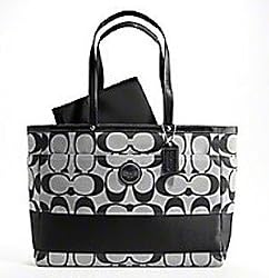Coach Signature Stripe Baby Diaper Multifunfunction Laptop Bag Purse Tote 15188 Black White