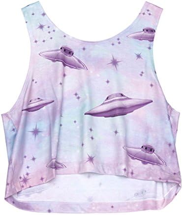 Sweety Fashion Harajuku UFO Print Crop Top Cute Teen Girls Short Shirts Tanks