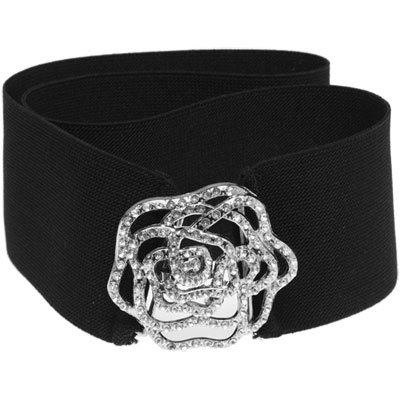 RAMPAGE Rhinestone Rose Elastic Belt [RMP5521], Black