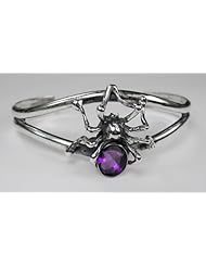 Stunning Sterling Silver Spider Cuff Bracelet Featuring a Faceted Amethyst