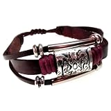 Plum Medallion Leather Zen Bracelet, Fits 6 to 8 Inch Wrists, for Men, Women, Teens, Girls and Boys (Foil Gift Box)