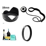 Pro ET-60 Lens Hood + 58mm UV Glass Filter + CapKeeper 2 Lens Cap Strap + Deluxe 5-Piece Lens Cleaning Kit - for Canon EF 75-300mm f/4.0-5.6 USM, II, II USM, III & III USM Lenses and Canon EF-S 55-250mm IS Lens