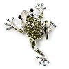Olivgr�ne "springender Frosch" Brosche mit Strass (Silberfarbenes Metall)