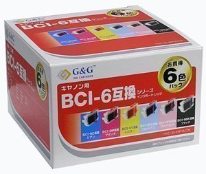 G&G CANON BCI-6 6MP互換 (ブラック・イエロー・マゼンタ・シアン・フォトシアン・フォトマゼンタ) NIC-6-6PACK
