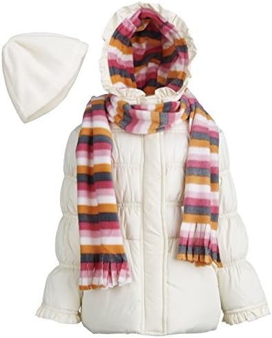 Pink Platinum Little Girls Hooded Winter Puffer Coat with Fleece Hat and Scarf