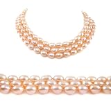 AugustinaJewelry Triple Strand 16-18 Inches 8-9mm Pink Oval Shape Freshwater Cultured Pearl Necklace