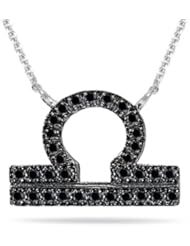 0.42 Cts Black Diamond Libra Zodiac Pendant in Silver