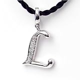 Silver Diamond Initial Pendant L with Silk Cord
