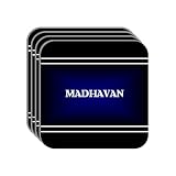 Personal Name Gift - "MADHAVAN" Set of 4 Mini-Mousepad Coasters (black design)