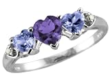 Amethyst and Tanzanite Gemstone Heart-Cut Ring with Diamonds in White Gold
