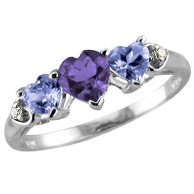 Amethyst and Tanzanite Gemstone Heart-Cut Ring with Diamonds in White Gold by MyJewelryBox.com