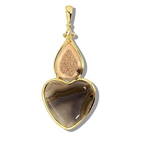 22k Yellow Gold Overlay Sterling Silver Carved Montana Agate Heart Pendant w ... by Sajen Sterling Silver