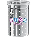 Oggi Stainless Steel Treat Canister with Meow Treats Design
