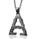 Men's Black Sterling Silver Alphabet Initial Letter A Black Diamond Pendant Necklace-0.11 carat