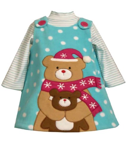 Bonnie Jean Baby/Infant Girls 3M-9M 2-Piece AQUA BLUE SNOW TEDDY BEAR Holiday Party Jumper Dress Set