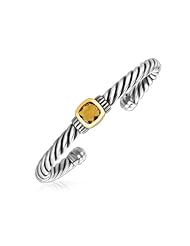 18K Yellow Gold Open Cable Cuff Bangle with a Citrine Embellished Station