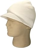 Knit Visor Beanie Ski Cap Hat In White