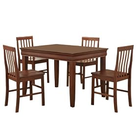 Walker Edison 5-Piece Fancy Solid Wood Dining Set, Brown