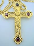 Gold Gild Crystal Ruby Gem Bishops Pectoral Chi Rho Cross Gilded 30 Chain