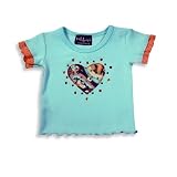 Rubbies - Toddler Girls Short Sleeve Heart and Lace Tee Shirt, Aqua, Orange (Size 2T)