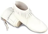 Minnetonka Womens Back Zipper Boot Hardsole,White Smooth,7.5 B(M) US