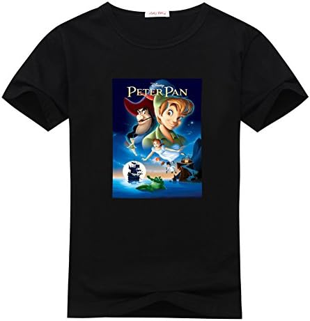 HuoDaling Mens Peter Pan Cartoon Black T-shirts Size L