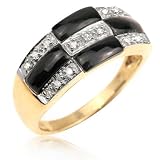 10k Yellow Gold Black Onyx and Diamond Accent Checkerboard Fashion Ring
