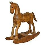 Handmade Coat Of Arms Design Decorative Rocking Horse Natural Finish 44 Inch