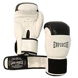 16oz White Black Real Leather Boxing Gloves by 