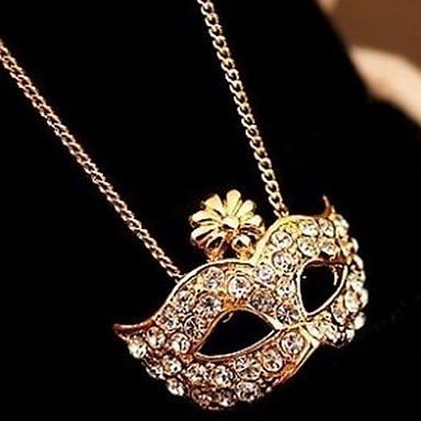 Fox Mask Inlay Diamond Female Short Clavicle Pendant Necklace Gold